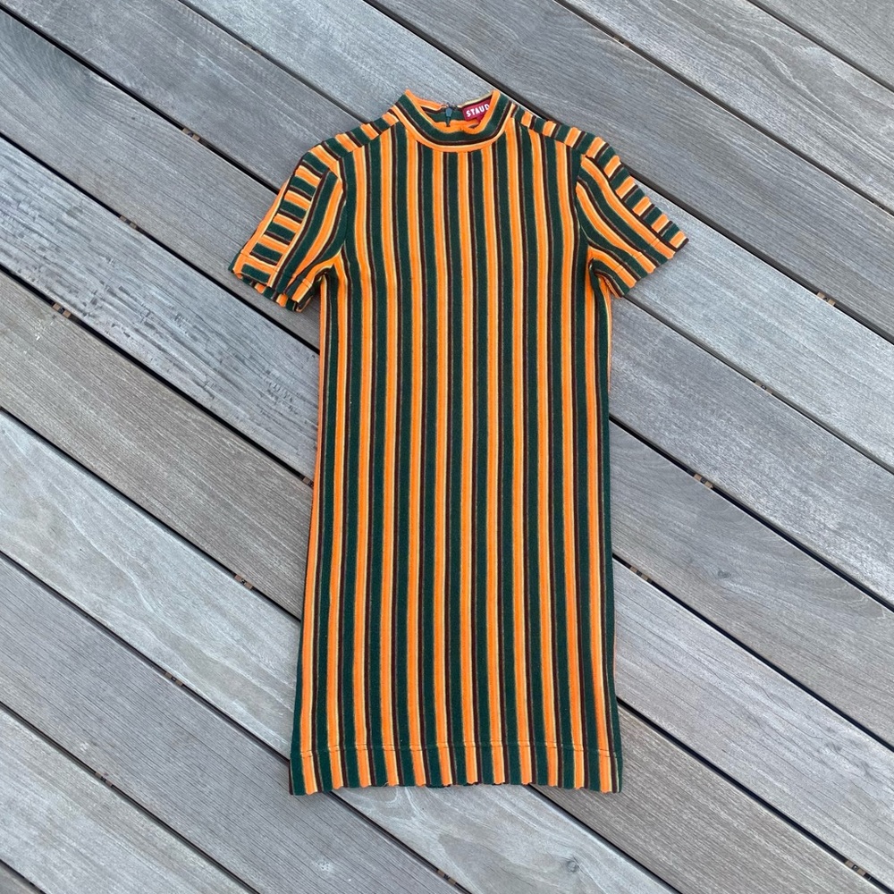 Staud Lola Striped Terry Mini Shirt Dress in Apple XS 0 2 4 Women’s